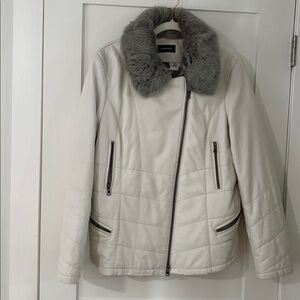 DANIER | genuine leather jacket white cream jacket with rabbit fur size XL